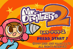 Mr. Driller 2 title screen for GameBoy Advance